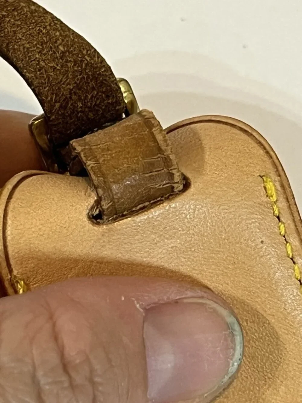 Authentic Louis Vuitton Vachetta Leather Luggage Tag Brass Buckle *Initials KM*